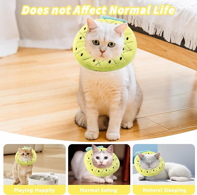 Soft Cat Cone Collar, Cute Cat Recovery Collar Suitable for Small, Medium, Large Cats,Elizabethan Neck Collar for Cats After Surgery (Pineapple, Small)