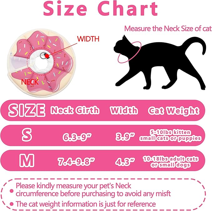 Soft Adjustable Cat Cone Collar, Comfortable Recovery Collar for Cats After Surgery (Pink, Medium)
