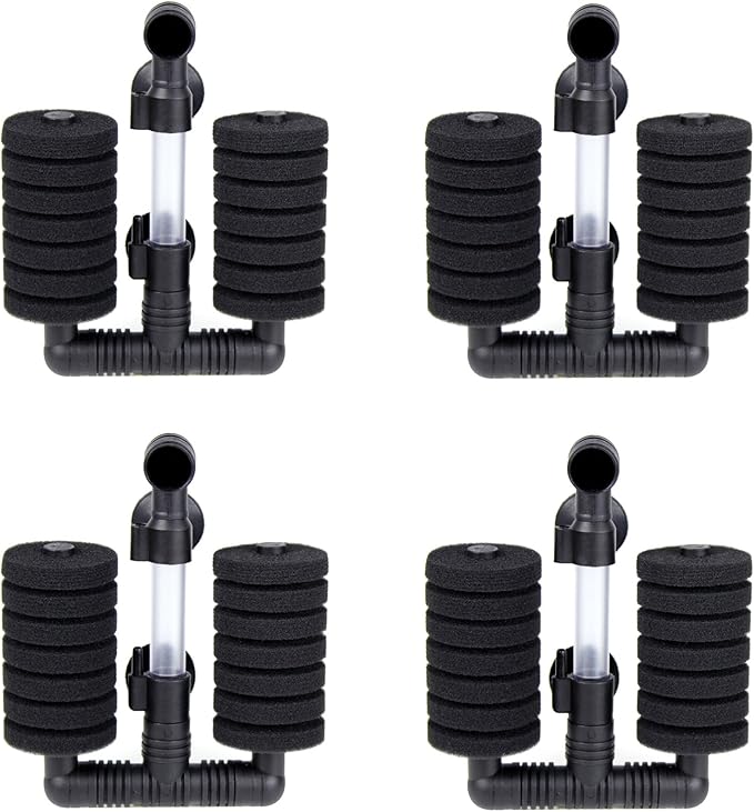 AQUANEAT 4 Pack Double Bio Sponge Filter, for Fry, Betta, Shrimp, Nano, Aquarium Fish Tank (Small up to 20 Gal)