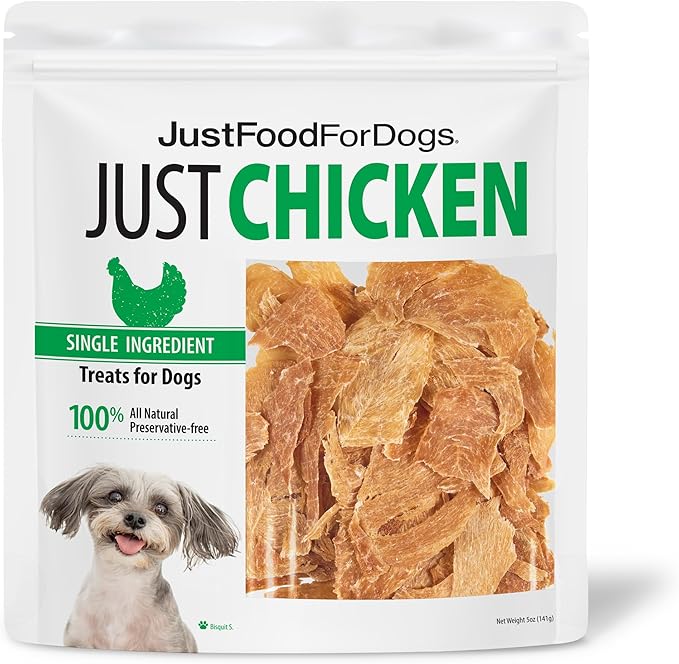 JustFoodForDogs Healthy Dog Treats, Single-Ingredient, Chicken Breast, 5 oz