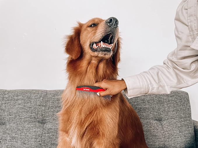 Tuff Pupper Dog Grooming Comb Set | Easily & Safely Remove Dead, Matted Knotted Hair | Ergonomic Pet Detangling Combs | No-Slip Safety Handle For Precision Control | Rounded Tips Prevent Scratching