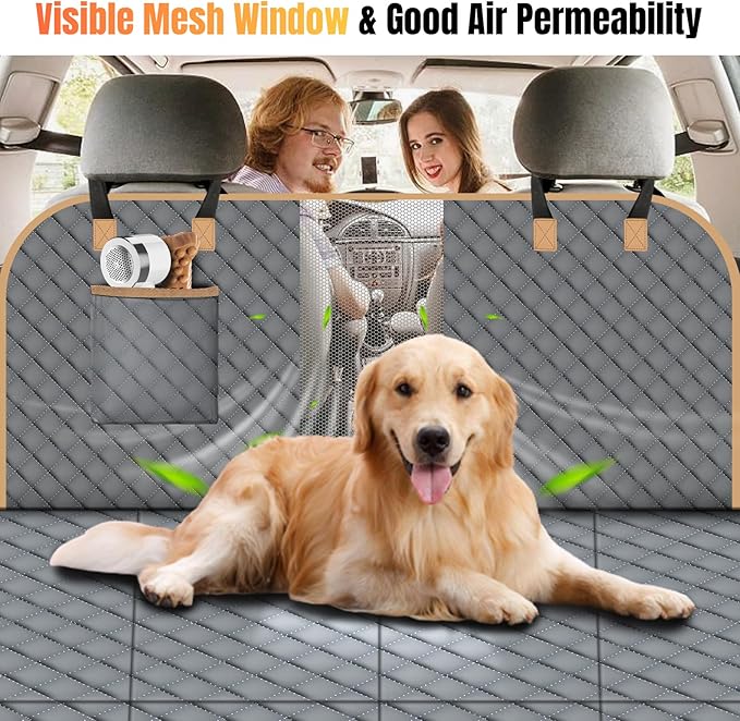 Dog Car Seat Cover for Back Seat, Dog Car Bed Cover with Strong Hard Bottom, Back Seat Extender Hammock for SUV Truck,4 Panels Gray Color