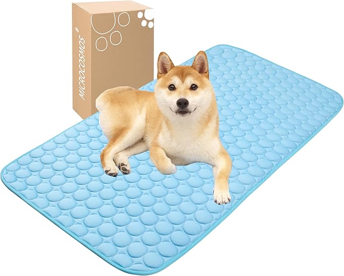 MICROCOSMOS Summer Cooling Mat & Sleeping Pad- Water Absorption Top, Materials Safe, Easy Carry, EZ Clean. Keep Cooling for Pets, Kids and Adults.(Blue, 48" x24")