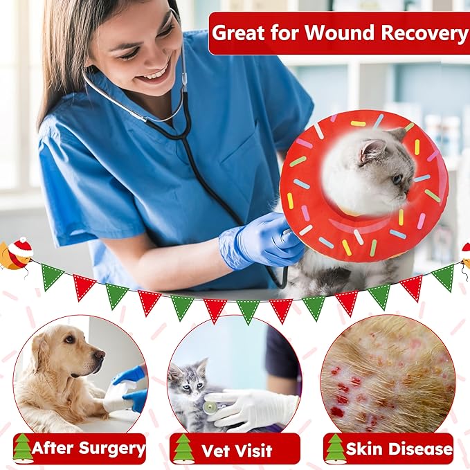 Cat Cone Collar Soft, Cat Recovery Collar for Wound Healing Cute Donut Adjustable Kitten Cones to Stop Licking Comfortable Lightweight Neck Elizabethan Collars for Kittens After Surgery