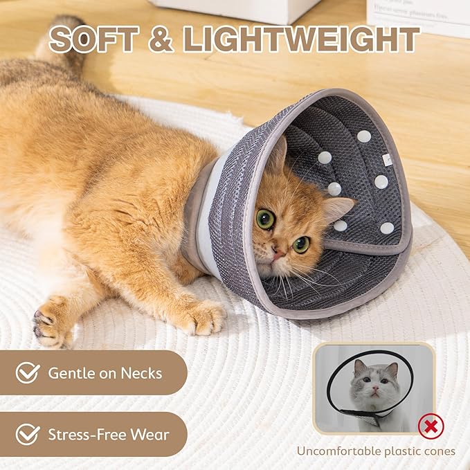 Avont Cat Cone Collar Soft to Stop Licking, Adjustable Foldable Lightweight Kitten Recovery Collar After Surgery for Small Dogs, Elizabeth Cone of Shame Alternative -Darkgrey(S)