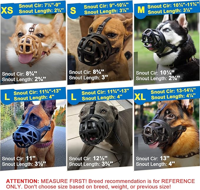 Mayerzon Dog Muzzle, Breathable Basket Muzzles for Small, Medium, Large and X-Large Aggressive Dogs Beagle German Shepherd Doberman, Cage Mouth Guard Stop Biting Chewing for Grooming Training