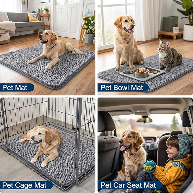 Smiry Dog Door Mat for Muddy Paws 59x24, Absorbs Moisture and Dirt Doormat, Non-Slip Washable Quick Dry Chenille Front Door Mat Indoor Entrance, Entryway Carpet for Inside Floor, Grey
