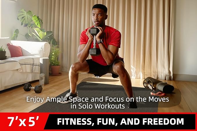 Large Exercise Mat for Home Workout,12‘x6’/10'x6'/9'x6'/8'x6'/7'x5'/6'x4' (7mm) Extra Thick Workout Mat, High-Density Gym Mat for Cardio, Jump Rope, MMA, Weights (Shoe-Friendly)