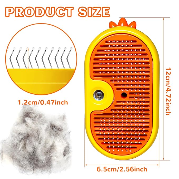 3-in-1 Rechargeable Steam Brush for Cats & Dogs - Anti-Static Spray Pet Grooming Brush with Warm Mist Massage, Hair Shedding Control, Detangling Comb & Cleaning Tool for Effective Deshedding
