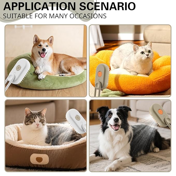 Steamy Pet Brush - Convenient Hair Removal, Easy Collection, Massage Function - Ideal Steam Brush for Cats! (White)1