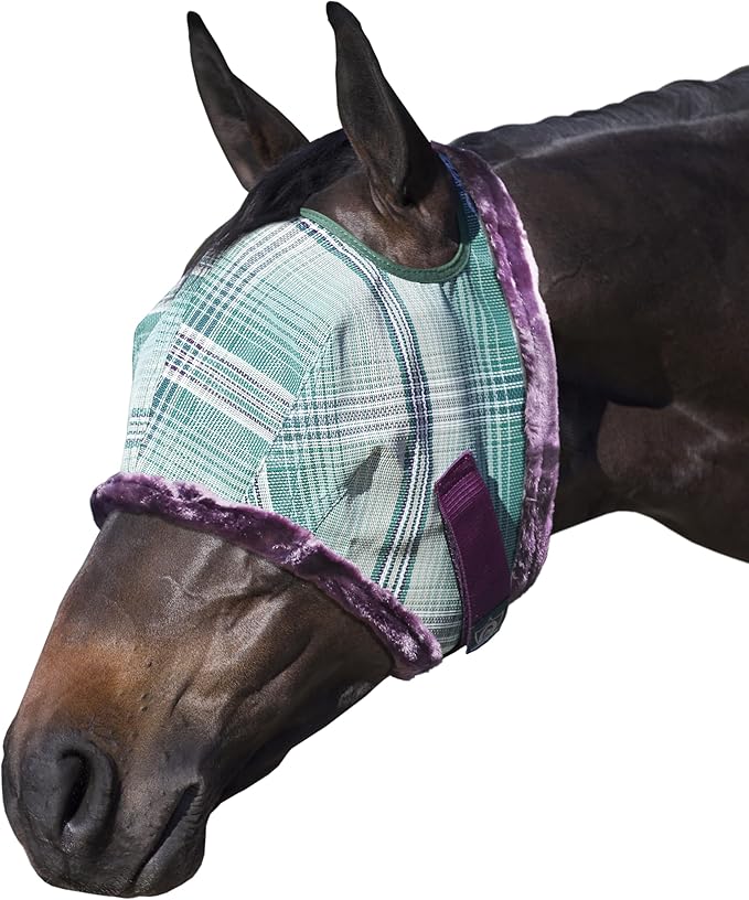 Kensington Fly Mask with Fleece Trim for Horses — Protects Face and Eyes Helps Block Sun Rays While Allowing Full Visibility — Breathable and Non Heat Transferring
