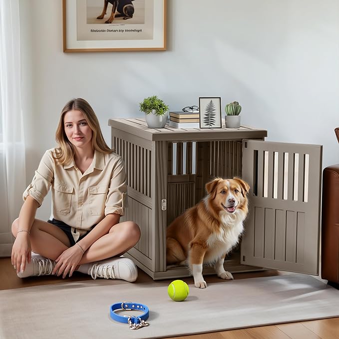 Dog House - Resin Outdoor Dog Kennel with Ventilated Design, Waterproof Dog Bed Shelter for Backyard, Garden & Patio