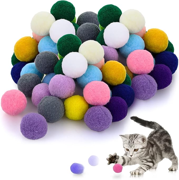 Molain Large Cat Toy Balls, Soft Cat Balls 1Inch Kitten Pom poms Ball Cat Play Toy (50 Pcs)