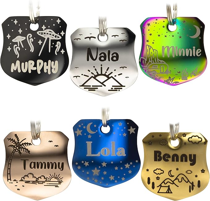 Personalized Dog Tag with 5 Lines of Custom Deep Engraved Durable Stainless Steel Pet ID Name Tag Designer Small Size Badge