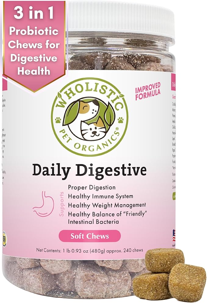 Wholistic Pet Organics:Dog Probiotics and Digestive Enzymes-Probiotic Chews for Dogs Digestive Health,Support Gut Health Immune Supplement Prevents Dog Digestive Problems (Original, 240 Count)