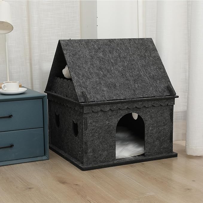 2-Tier Indoor Cat Apartment，Cozy Pet Cat Bed, Hideaway, and Sturdy Cat Castle for Multiple and Large Cats
