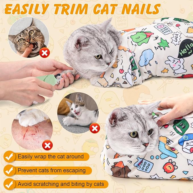 27.6" Cat Wrap for Cutting Nails, Self-Adhesive Cat Grooming Wrap Anti-Escape Cat Restraint for Nail Clipping Cat Swaddle Wrap Cat Wrapping Cloth for Pet Cleaning and Beauty (Within 15lbs)