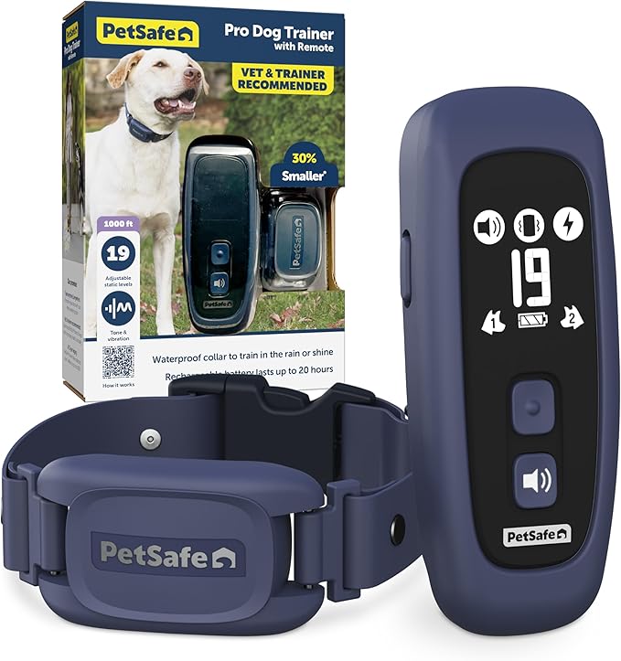 PetSafe Pro Dog Trainer with Remote – Waterproof Training Collar – 1000 ft Range – Tone, Vibration and 19 Levels of Static - Add-A-Dog Compatible – Sleek Remote Training Collar