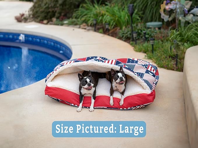Snoozer Pet Products Luxury Rectangle Cozy Cave, Wag Collection, Large, Starpatch Red Diamond