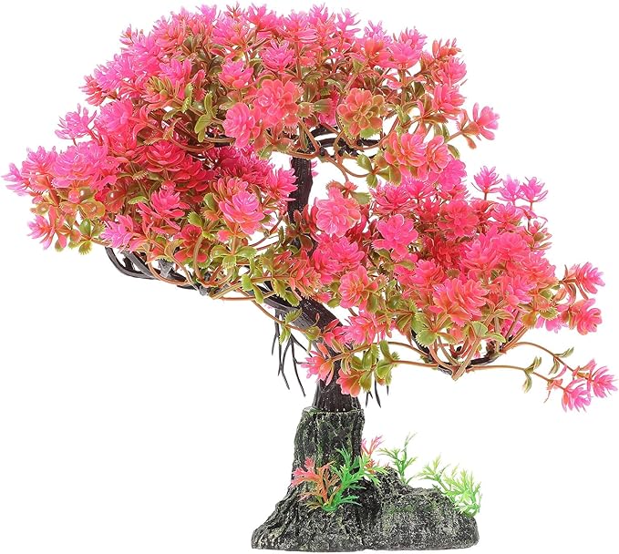 POPETPOP Artificial Aquarium Plant Plastic Water Plant Tree Fish Tank Bonsai Ornament Fish Tank Hideout Sushi Plate Decor for Aquarium Terrarium Landscape Pink