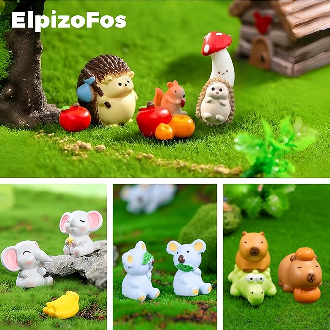 100pcs Various Mini Resin Animals Figurines Miniature Figures Ornament Fairy Garden Accessories Micro Landscape Dollhouse Aquarium Bonsai Tiny Crafts Decor
