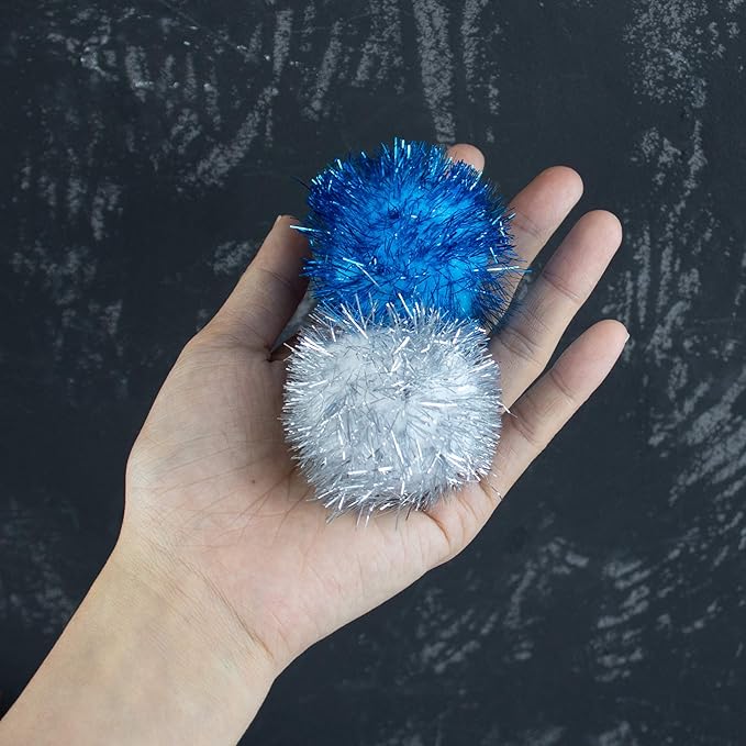 AUEAR, 12 Pack 2 Inch Sparkle Ball Shiny Glitter Tinsel Pom Poms Interactive Cat Balls for Kittens (6 Colors)