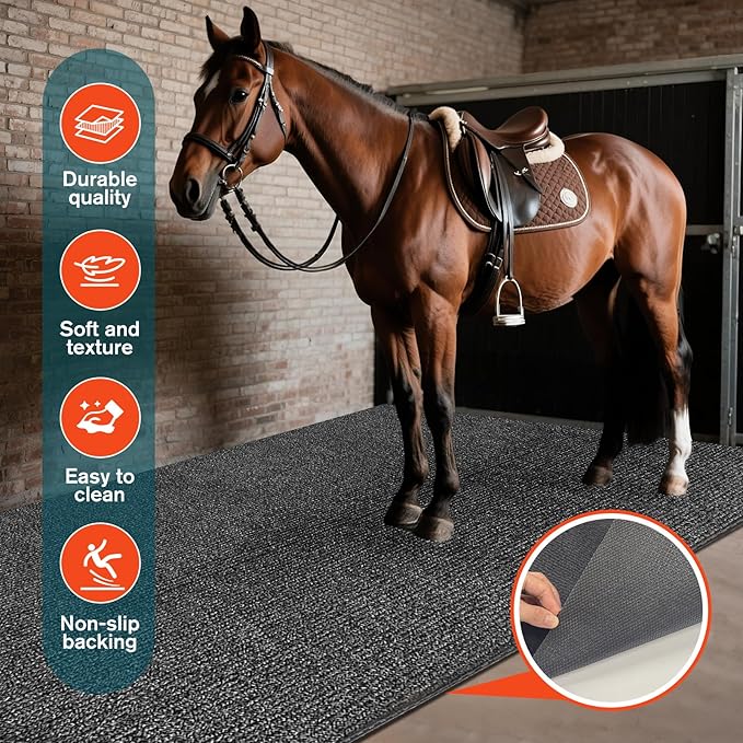 LILXIU 4x6 Ft Horse Stall Mat 6mm Thick Stable Mat for Horses Durable Tear Resistant Polyester with TPE Rubber Backing Moisture Absorbent Easy to Clean for Stables Barns Kennels Garages