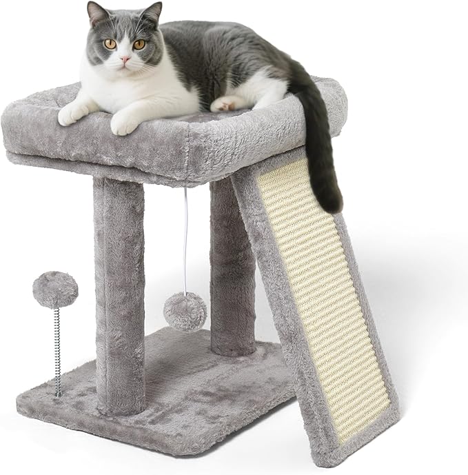 17.7-inch Small Cat Tree Tower with Scratching Post for Indoor Cats,Light Grey