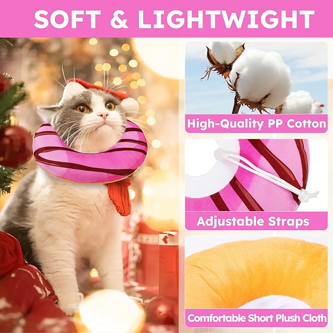 Cat Cone Collar Soft, Cat Recovery Collar for Wound Healing Cute Cat Adjustable Cat Cones to Stop Licking Comfortable Lightweight Neck Elizabethan Collars for Cats Purple