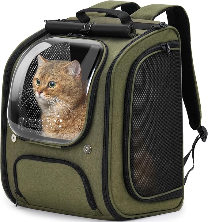Pecute Cat Backpack Carrier, Large Space Cat Bubble Backpack, Breathable Cat Carrier, Shaded Dog Backpack Carrier, Ergonomic 3D Design for Travel, Hiking, Suitable for Shopping, and Vet, Green