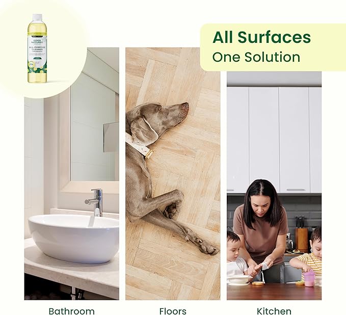 Good Natured Brand All-Purpose Cleaner Concentrate | Multi-Surface Cleaner | Natural Lemon Essential Oil | Multipurpose Cleaner Concentrate All Surfaces | Lemon Love | 16oz makes 256oz