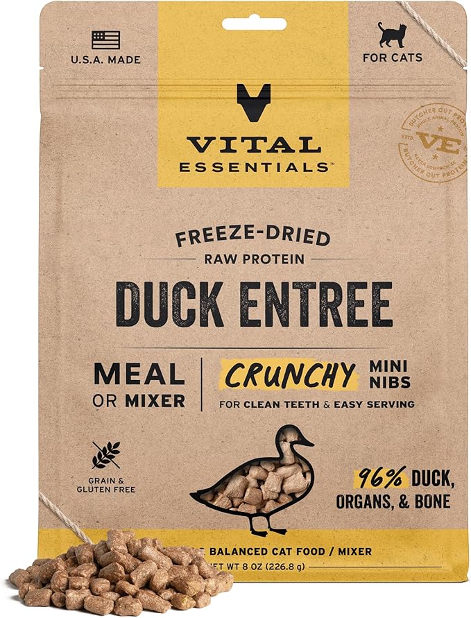 Vital Essentials Freeze-Dried Raw Duck Meal or Mixer Cat Food Crunchy Nibs, 8 oz