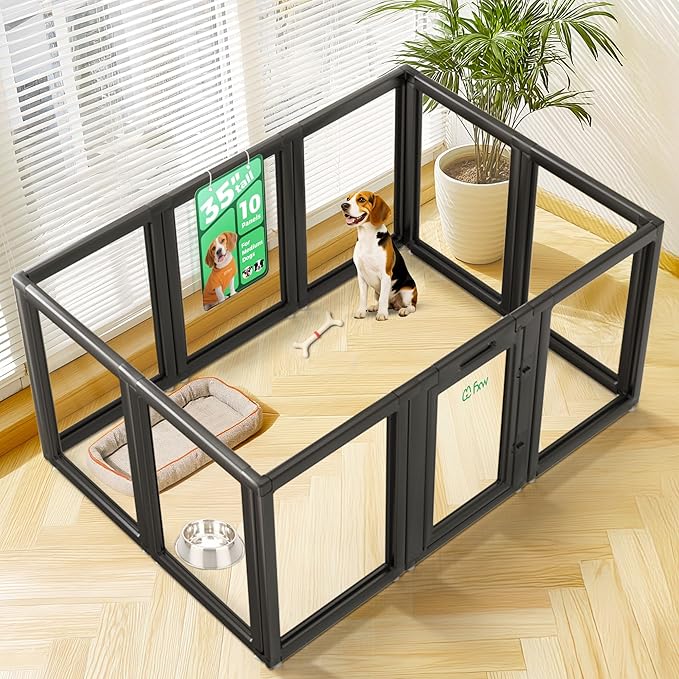 FXW AuraSpace Acrylic Indoor Unleashed Dog Playpen for Medium Dogs, 35 Inch, 10 Panels, Black