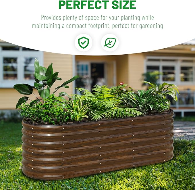 SnugNiture Galvanized Steel Raised Garden Bed, 6x2x2 ft, Outdoor Oval Deep Root Planter Box for Growing Vegetables, Flowers and Fruits