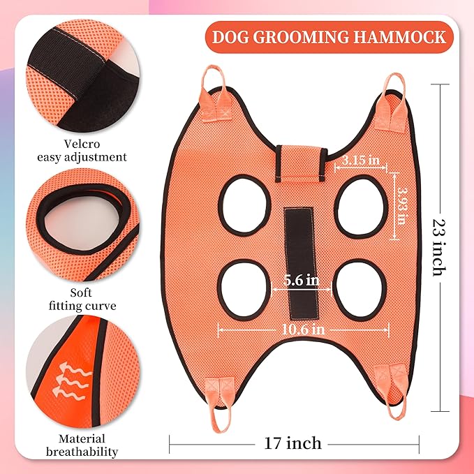 PatiencET Dog Grooming Hammock, Pet Grooming Hammock for Cats & Dogs with Security Strap, Dog Sling for Nail Trimming with Nail Clippers/Trimmer, Nail File, Pet Comb(S)