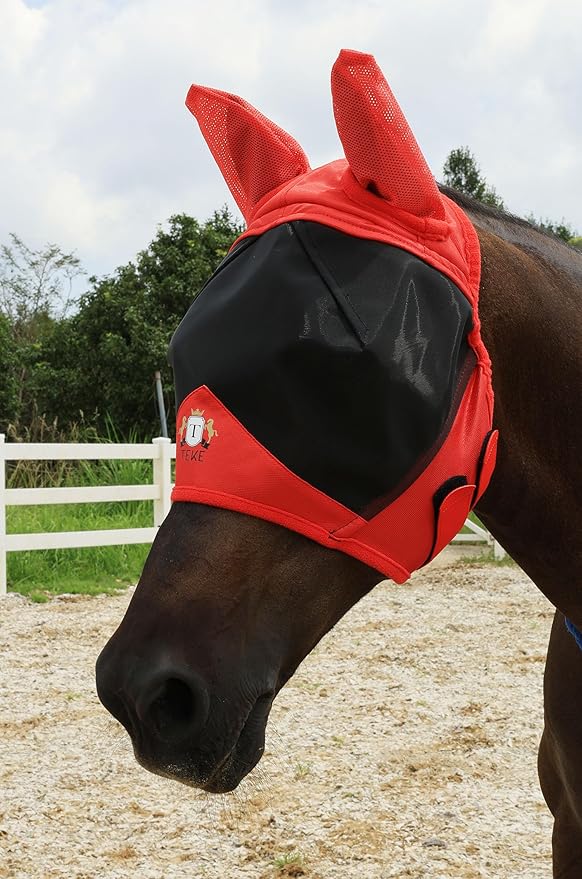 T TEKE Fine Mesh Horse Fly Mask w/Ears, UV Blocking 3D Eye Visor with Extra Fleece Cushioned Forehead, Protection from Insect Pests