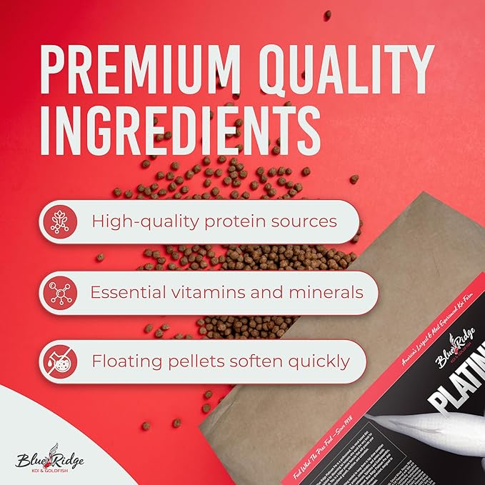 Blue Ridge Koi Fish Food 50lb - Platinum Pro Formula Goldfish Food, Premium Pond Pellets
