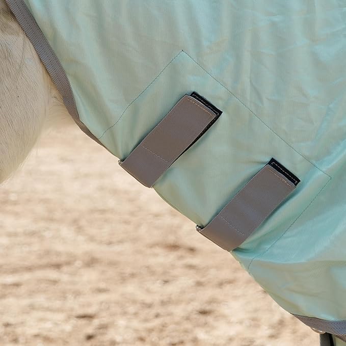 Horse Fly Sheet with Detachable Neck Cover & Belly Wrap, Adjustable Fly Sheet for Horses, Ventilated Airflow Mesh Equine Cooling Summer Flysheet Green 75
