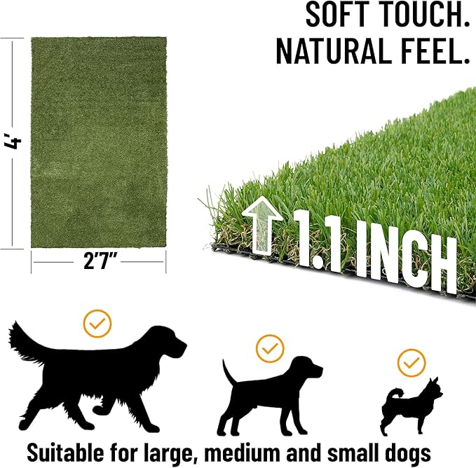 Ottomanson Artificial Grass Puppy Potty Training Pad, 2'7" x 4' Reusable Pee Pad for Small Pets and Dogs