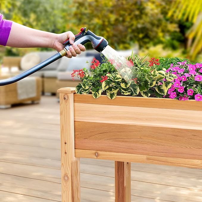 Jumbl Raised Canadian Cedar Garden Bed | Elevated Wood Planter for Growing Fresh Herbs, Vegetables, Flowers, Succulents | 34x18x30”