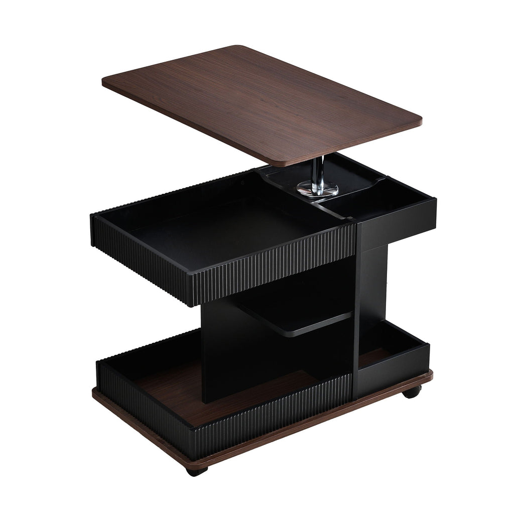 Adjustable End Table With Wheels, 360°Rotating Top And Storage Space
