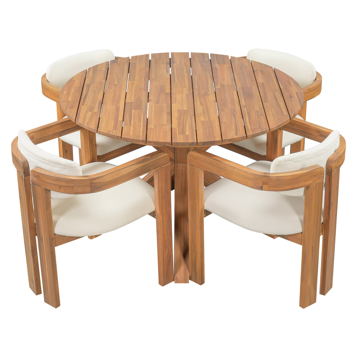 5-Piece Outdoor Acacia Wood Round Dining Set