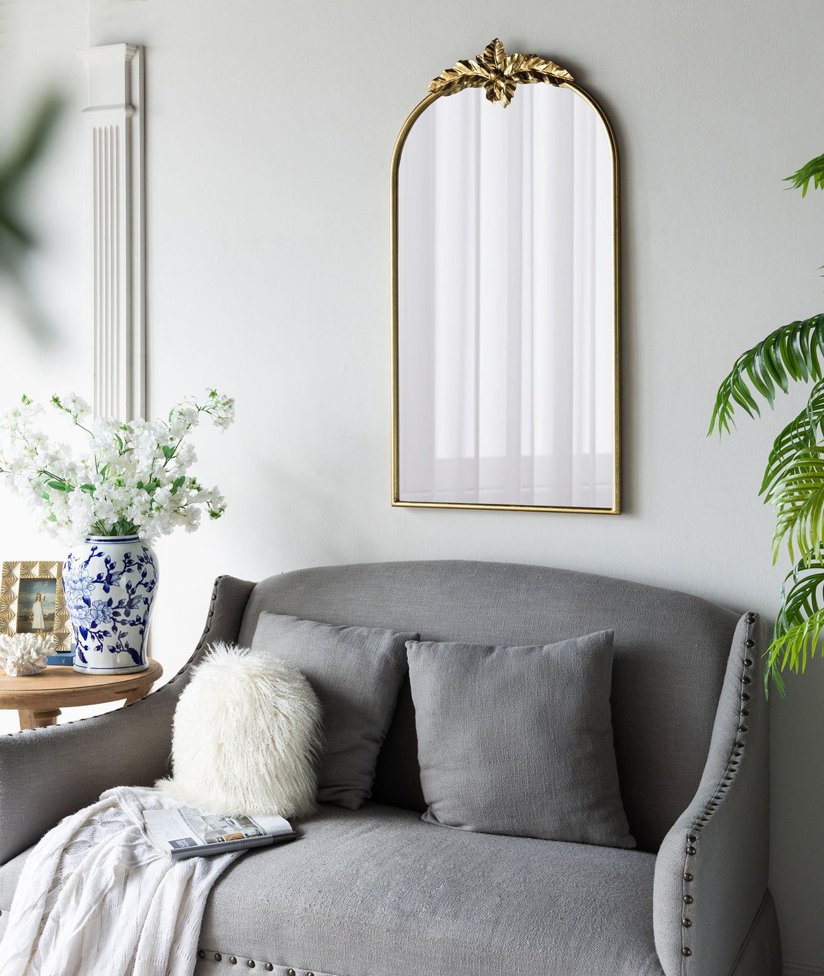 Arched Wall Mirror With Metal Frame, Wall Mirror For Living Room