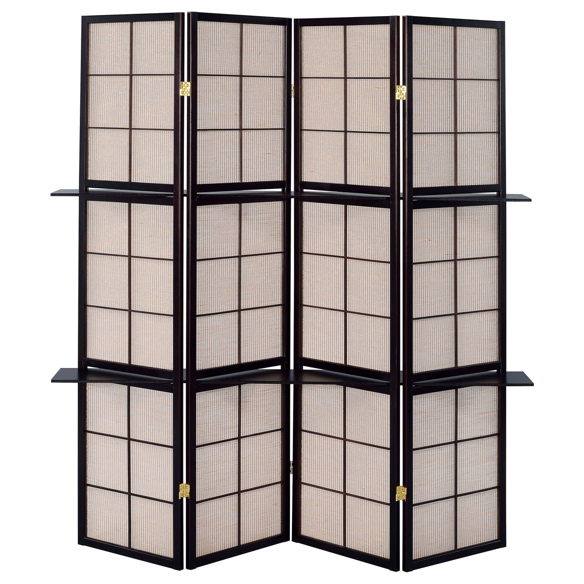 4 Panel Folding Screen With Shelves - Brown