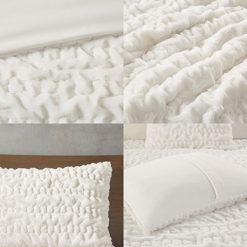 Full/Queen Ruched Fur Down Alternative Comforter Set