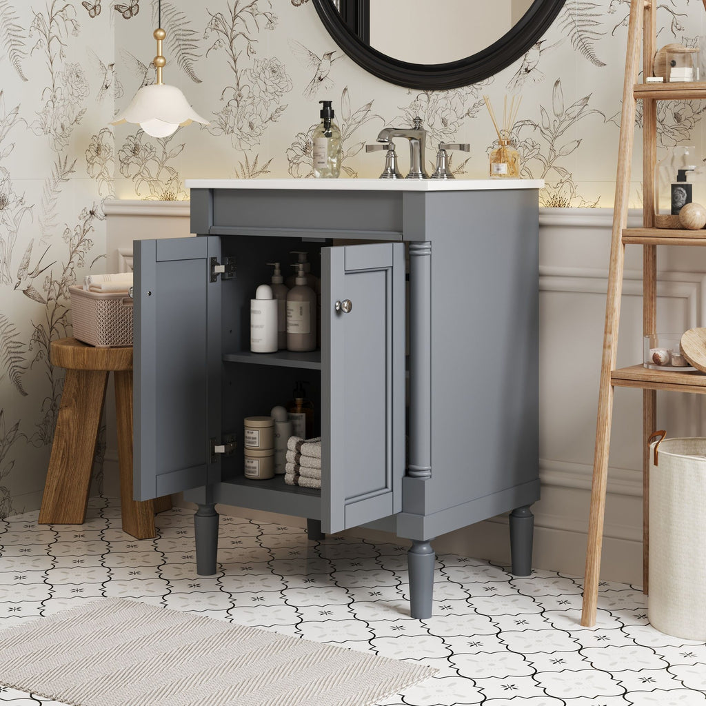 Bathroom Vanity With Top Sink, 2 Tier Storage Cabinet