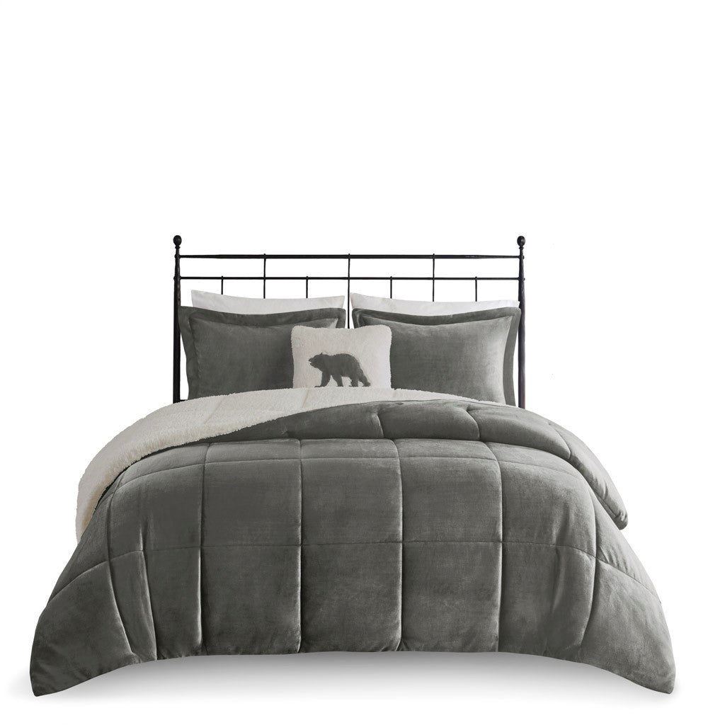 Full/Queen Plush to Sherpa Down Alternative Comforter Set