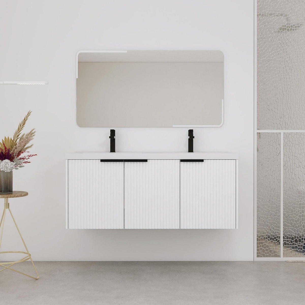 Contemporary Wall Mounted Bathroom Vanity With Resin Double Sink