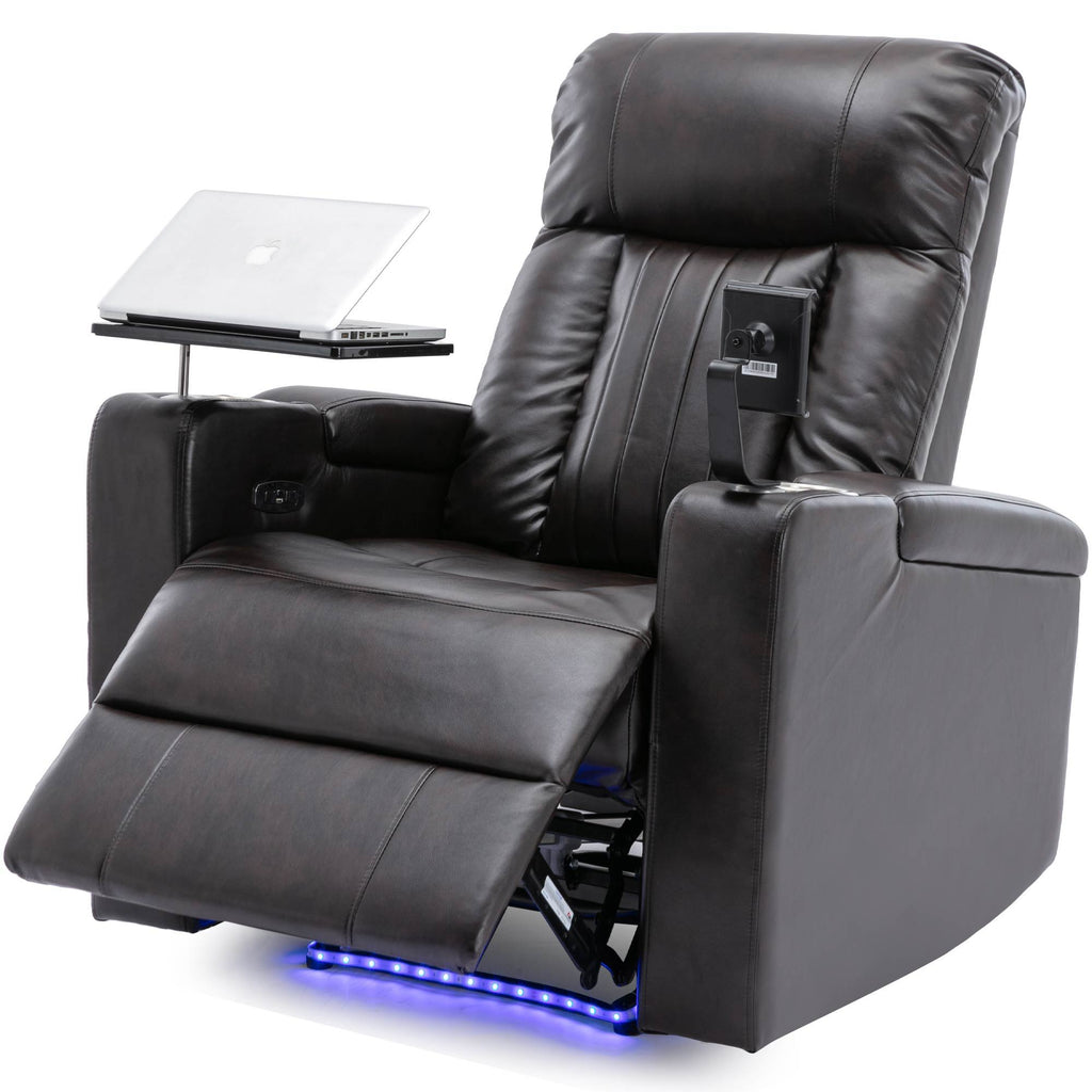 Power Recliner With Storage Arms, Cupholders, Swivel Tray Table And Cell Phone Stand - Brown