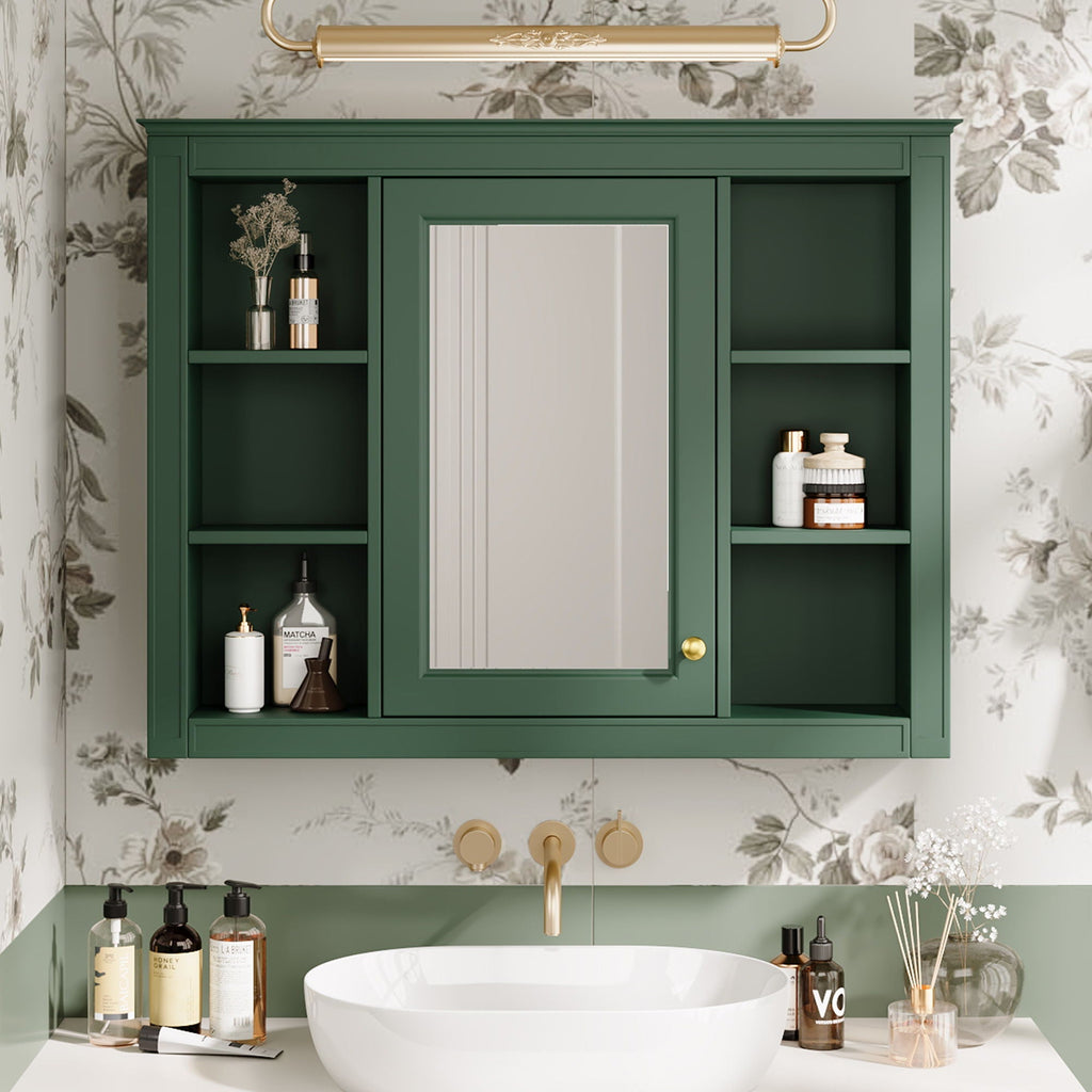 Wall Mounted Medicine Cabinet With Mirror and 6 Open Shelves